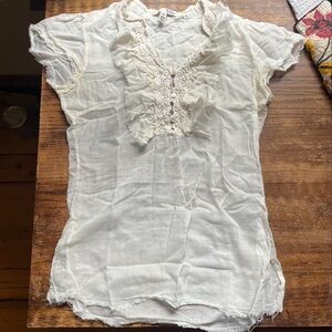 Vintage White Ruffled Lace-Trim Women's Top